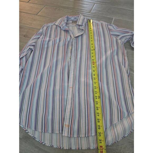 Men's Thomas Dean Multicolor Stripes Long Sleeve Button Up Dress Casual Shirt Si - Picture 5 of 7